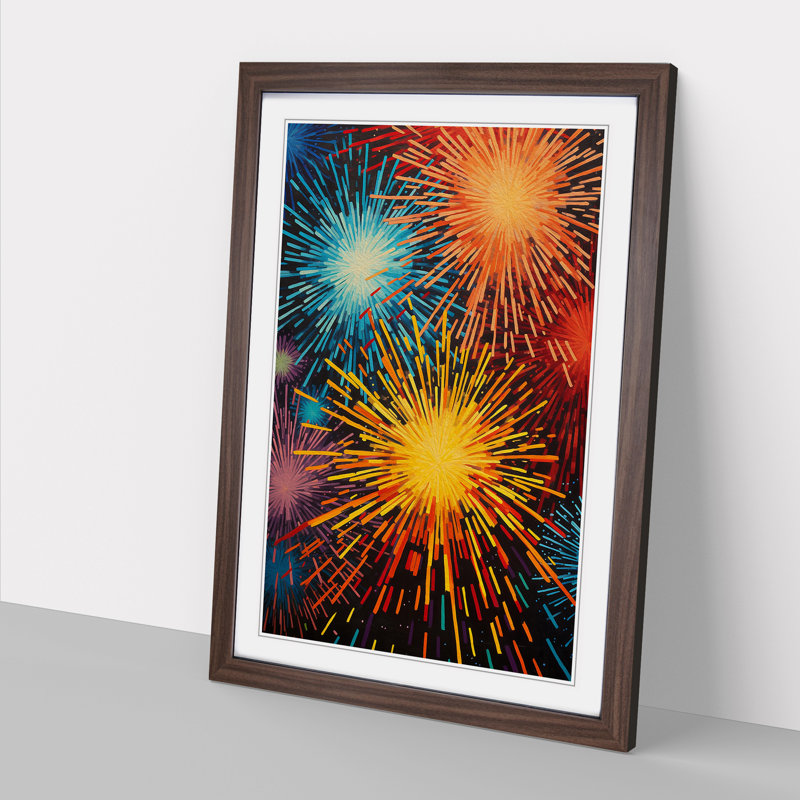 Fireworks Orphism No.2 - Single Picture Frame Print on Wood, 64cm H x 46cm W x 2cm D, Walnut
