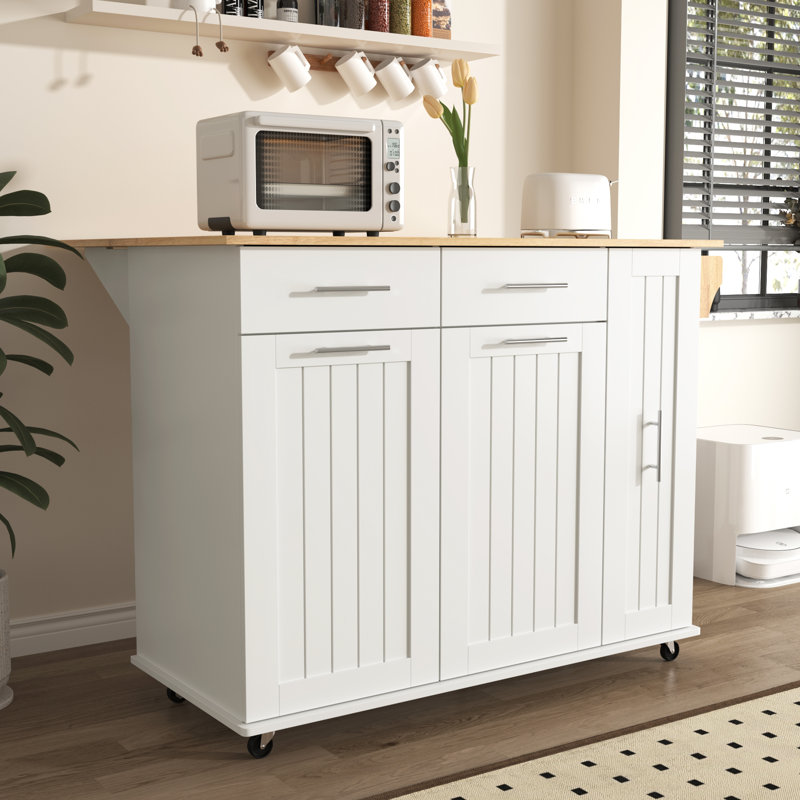 Kitchen Island Cart With Drop Leaf, Rolling Storage Cart With 3-Tier Pull Out Cabinet Organizer, Internal Storage Rack, Wheels, Towel Rack, 2 Drawers, White | Gift Idea