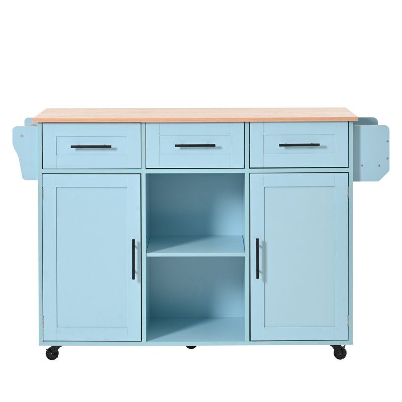 Wood Kitchen Island, Blue