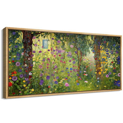 Vibrant Wildflower "Colorful Garden Flowers Vintage Classic Extra Large Framed Canvas Print Wall Art