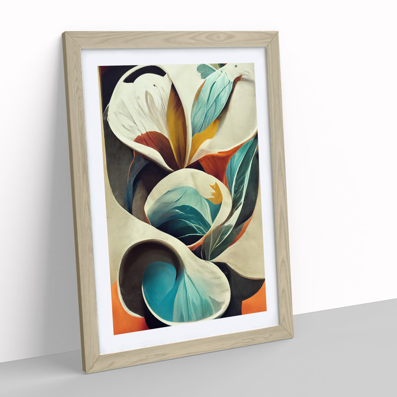Stunning Abstract Flowers No.2 - Single Picture Frame Print, 46cm H x 34cm W x 2cm D, Oak
