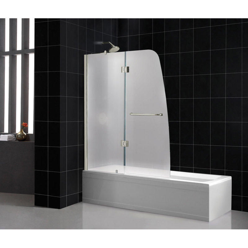 Aqua 48" W x 58" H Hinged Semi-Frameless Tub Door, Brushed Nickel, Frosted/Left-hand Side