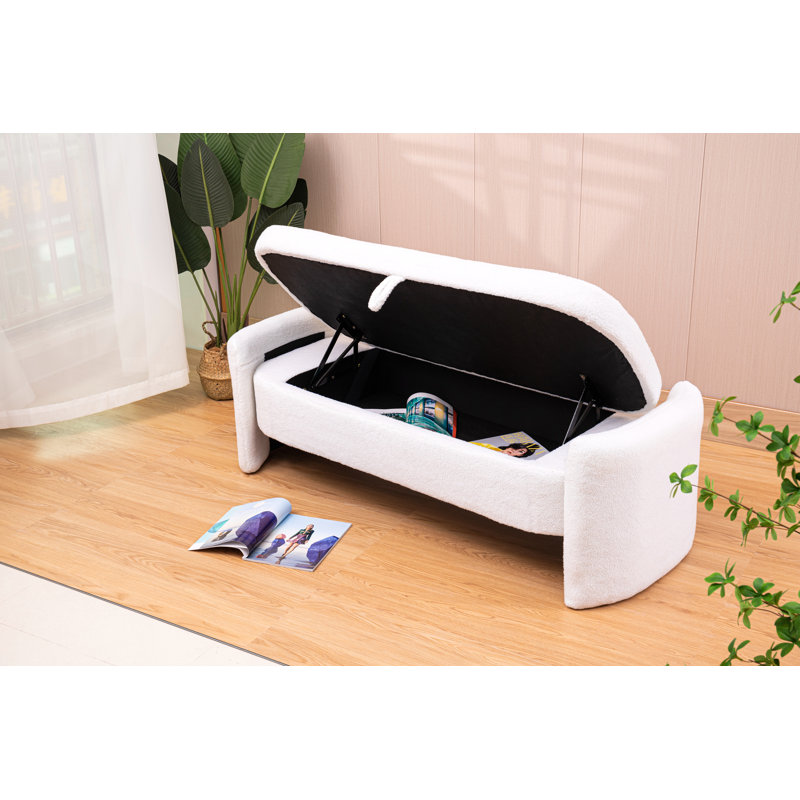 Repose-pieds rectangulaire large de 57 po Mailyn, Tissu beige clair, Beige clair