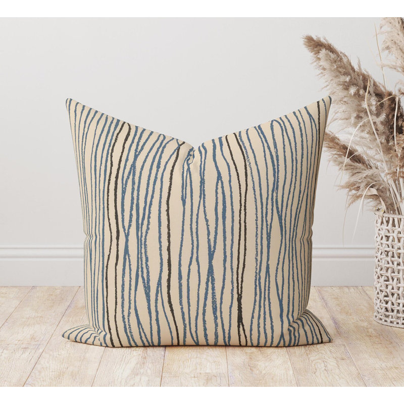 Housse de coussin rayée bleue et noire, Carré, H 15 po x l 15 po