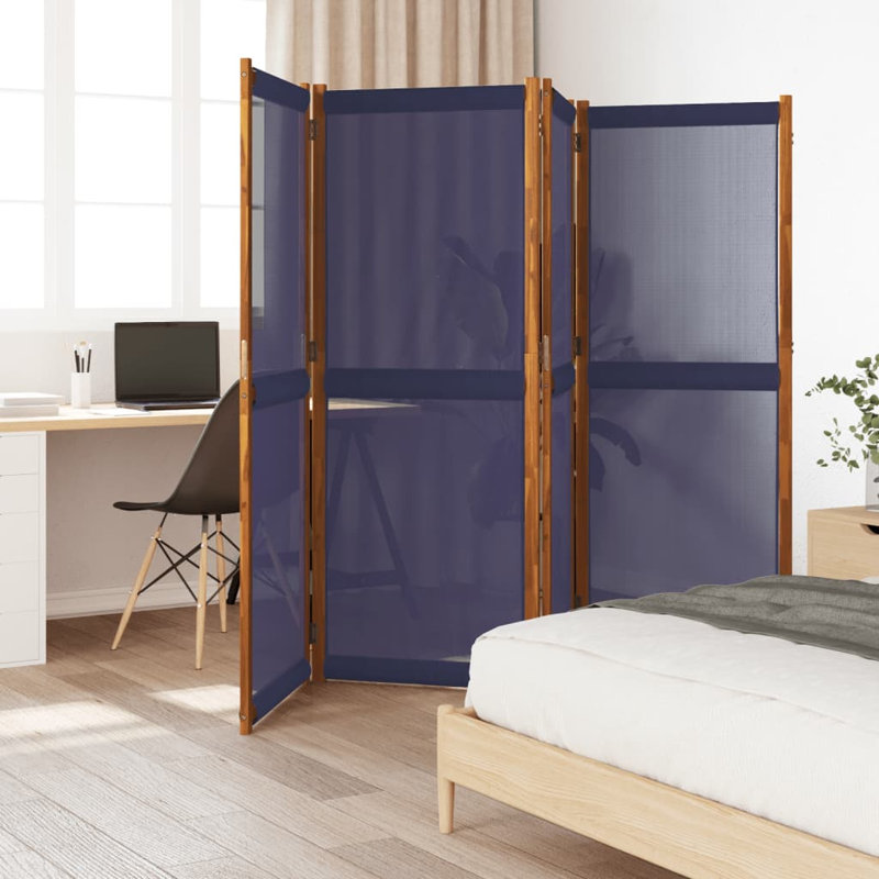 Metts 457.2cm H Solid Wood Folding Room Divider, 4, 180cm H x 280cm W, Dark Blue