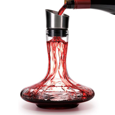 Wine Decanter With Built-in Aerator, Handheld Pourer, Lead Free Crystal Glass Carafe