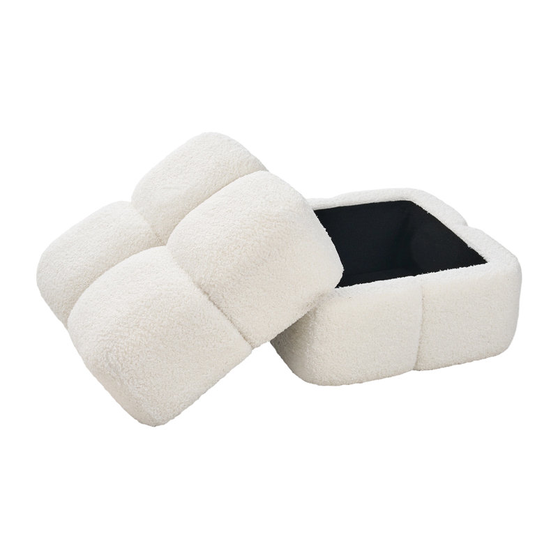 46cm Wide Rectangle Solid Colour Footstool Ottoman, Teddy, White