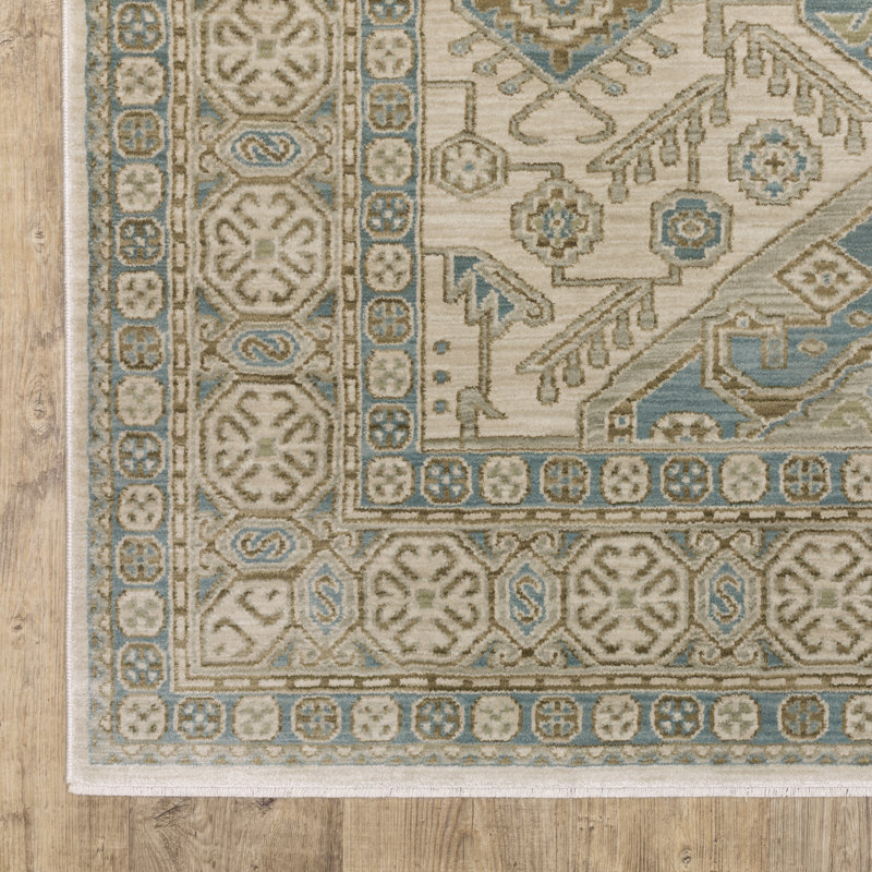 Graicyn Global Traditonal Beige/ Teal Area Rug, Rectangle 5'3" x 7'9"