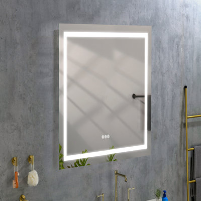 Miroir de salle de bain à DEL 36 po x 36 po avec façade, miroir de meuble-lavabo mural, anti-buée, mémoire, 3 couleurs, réglable en continu