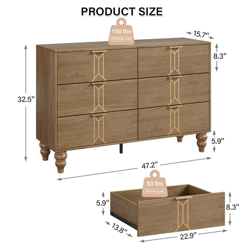 Commode 6 tiroirs Modern, Brun