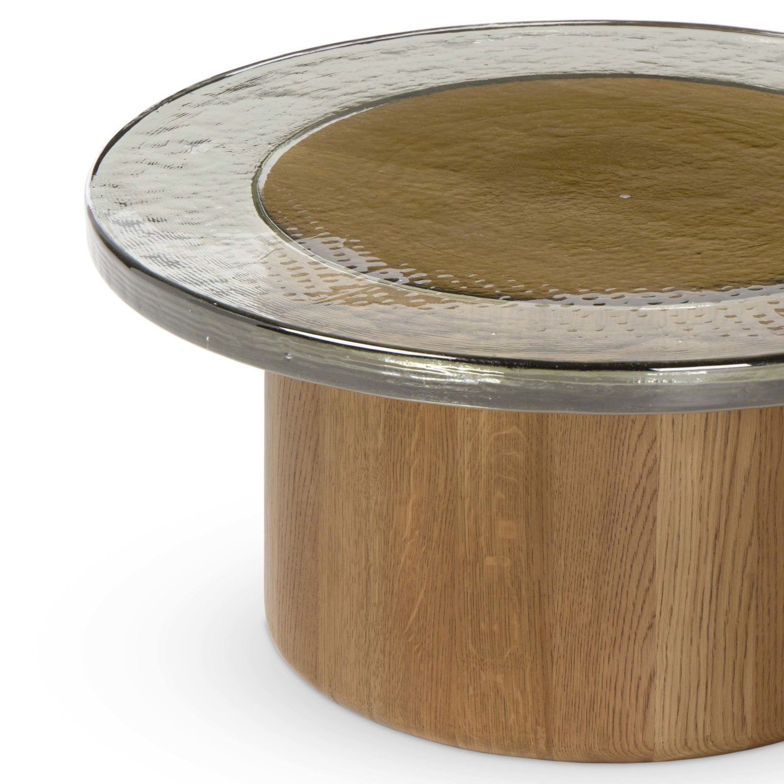 Jumelle 30" Glass Oak Coffee Table, Clear Cast Glass
