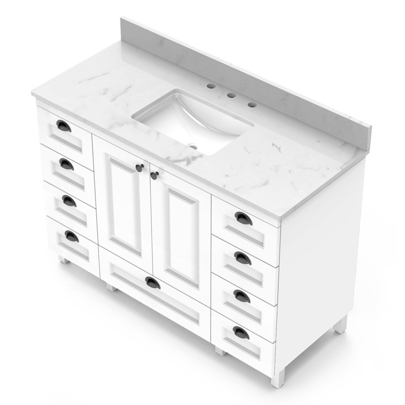 Plateau de meuble-lavabo simple 49 po avec lavabo, Blanc brillant