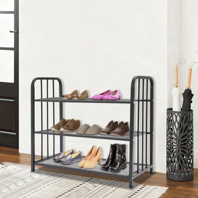 3-Tier Metal Shoe Rack Organizer With Handrails,  Carbon Steel Storage Shelf