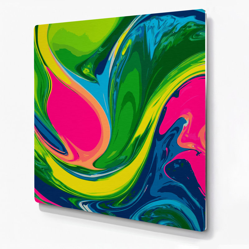 Abstrait art fluide en métal vert 28, H 12 po x l 12 po