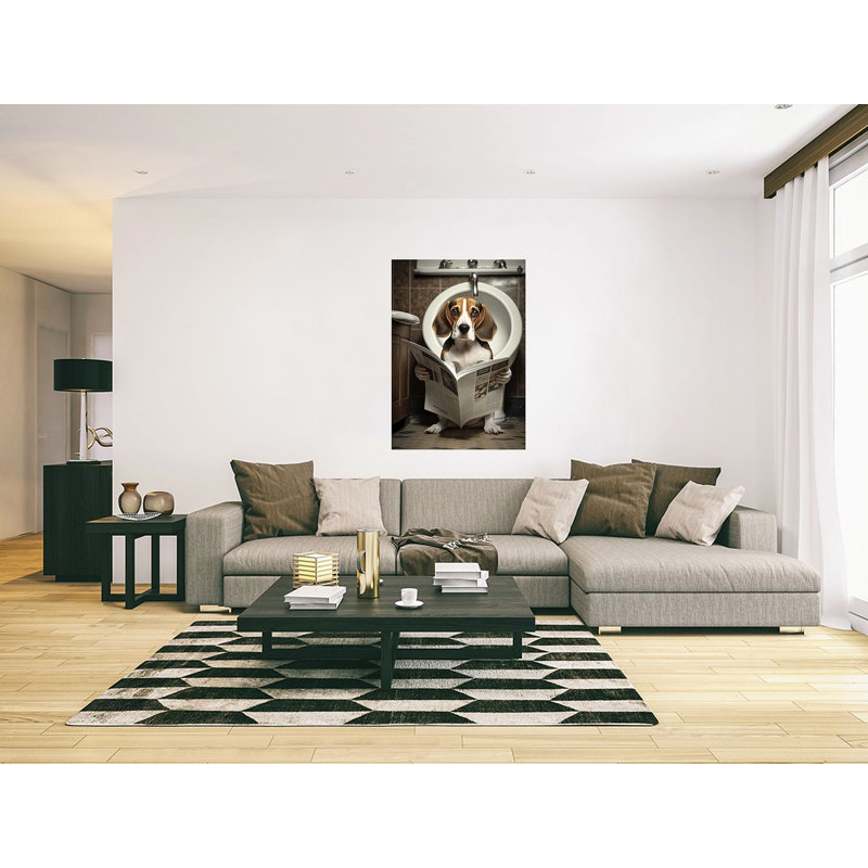 Beagle Reading Newspaper - Wrapped Canvas Print