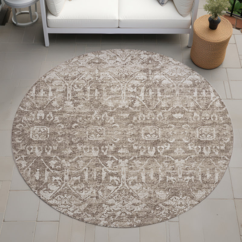 Tapis oriental d'intérieur et d'extérieur lavable Fenwick, Rond 8 pi