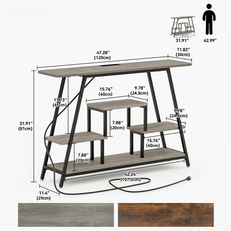 47.28'' Console Table with Charging Station, Gray