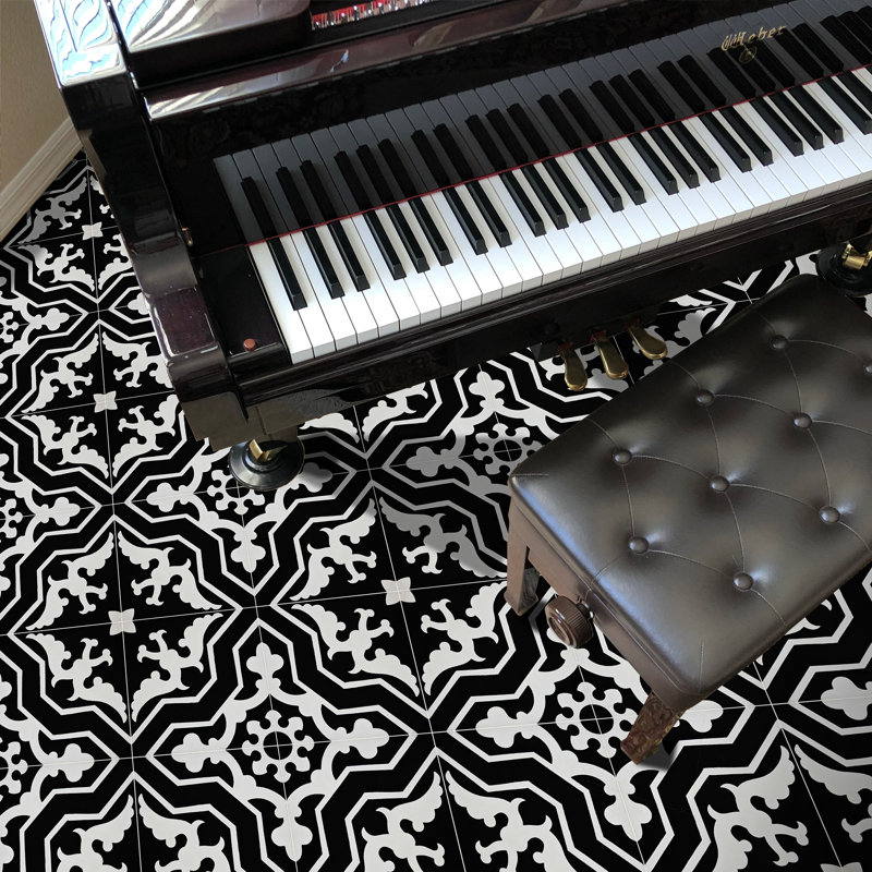 Temara 8" x 8" Cement Patterned Wall & Floor Tile, Black/White