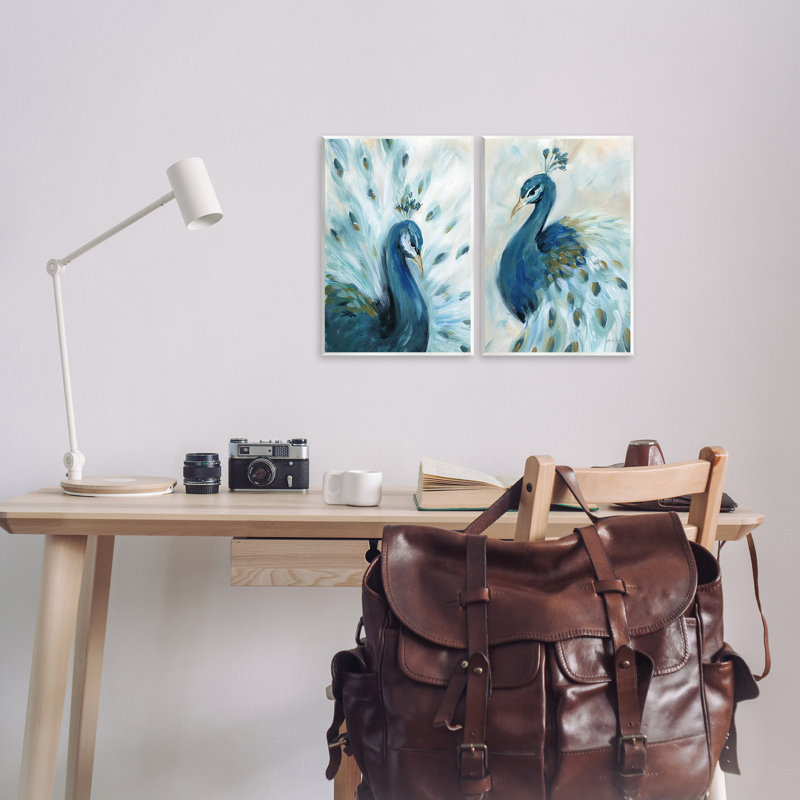 «Gentle Pretty Peacocks», ensemble de 2 plaques murales par Yvette St. Amant