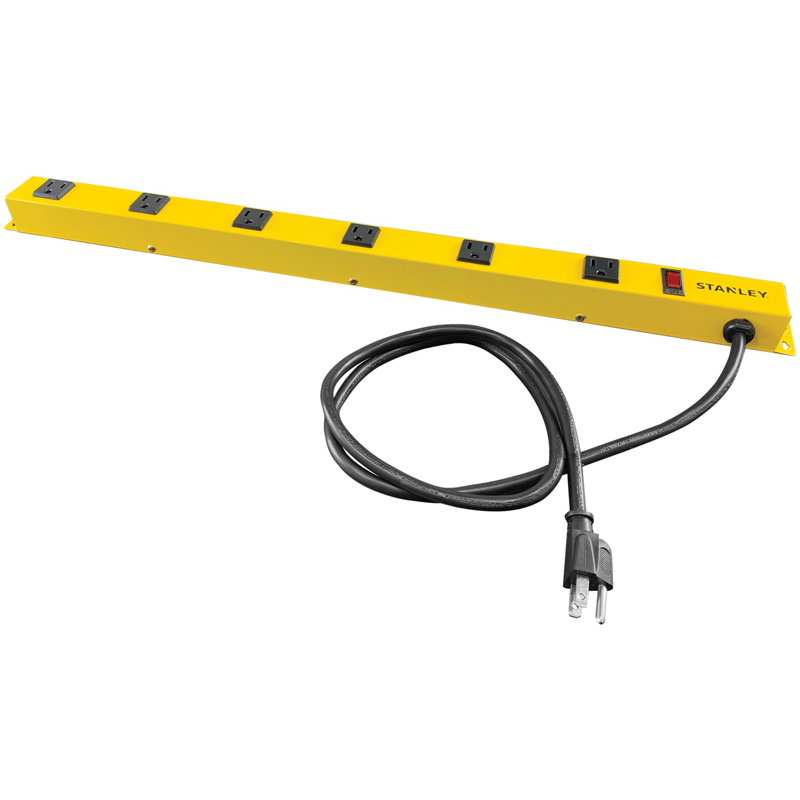 Barre d'alimentation STANLEY® Shopmax Pro à 6 prises à prise droite, 4 pi, jaune, 26.5" H x 1.6" x W x 1.6" D