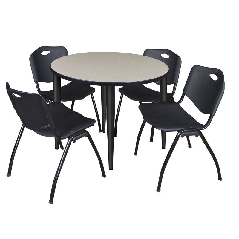 Dessus de table, base et 4 chaises empilables Kahlo, Érable / noir