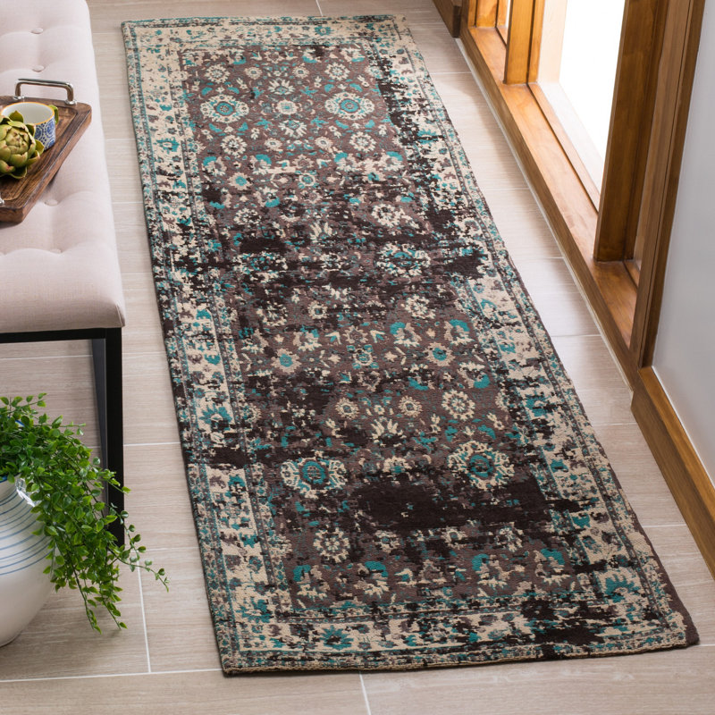 Tapis bleu/beige Albion, Tapis de couloir 2 pi 3 po x 8 pi