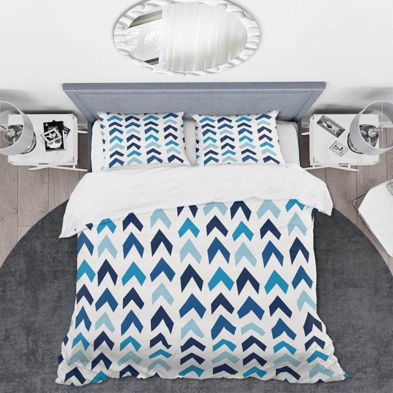 Ensemble de housse de couette géométrique à chevrons géométriques dans des tons de bleu I - Polyester en microfibre