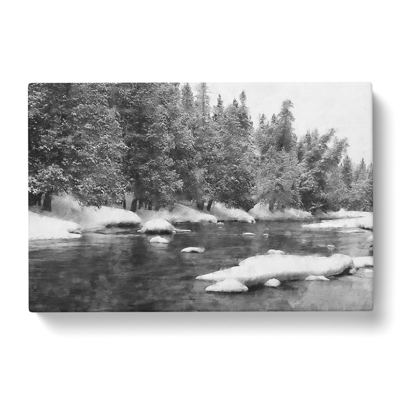 Winter Forest And Lake - Wrapped Canvas Print, 35cm H x 50cm W x 3cm D
