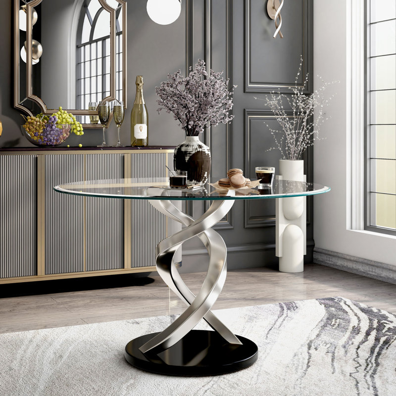 Beulah Round Glass Top Metal Base Dining Table