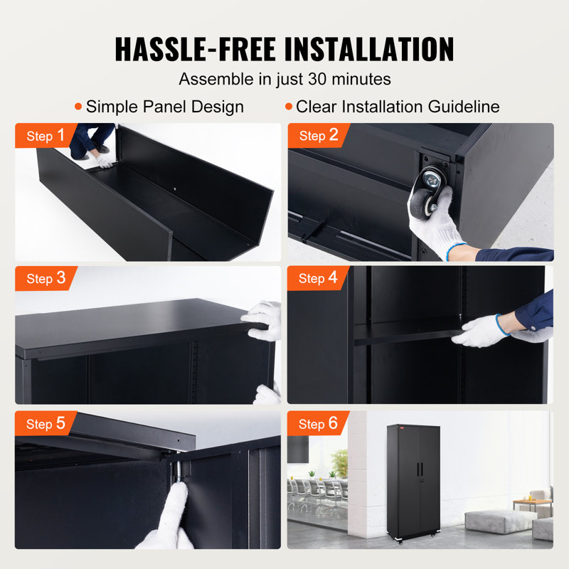 Black Steel Office Cabinet with Adjustable Shelving and Lock