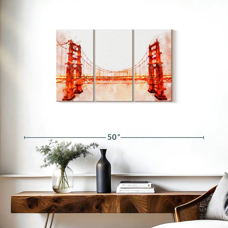Golden Gate Bridge, aquarelle, H 20 po x l 33 po