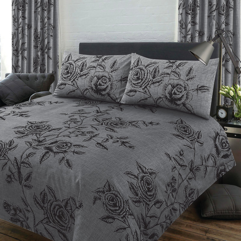 Wild Rose Rizo Semi Sheer Curtains, Slate