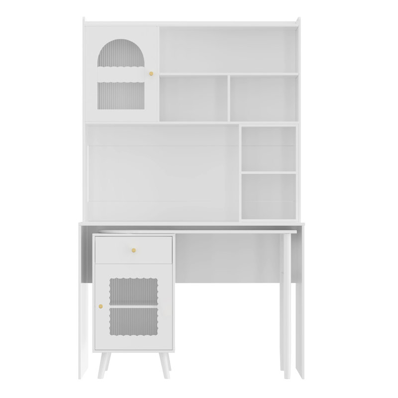 Bureau d'ordinateur avec bureau rotatif à 90 degrés (tabourets non inclus), Blanc