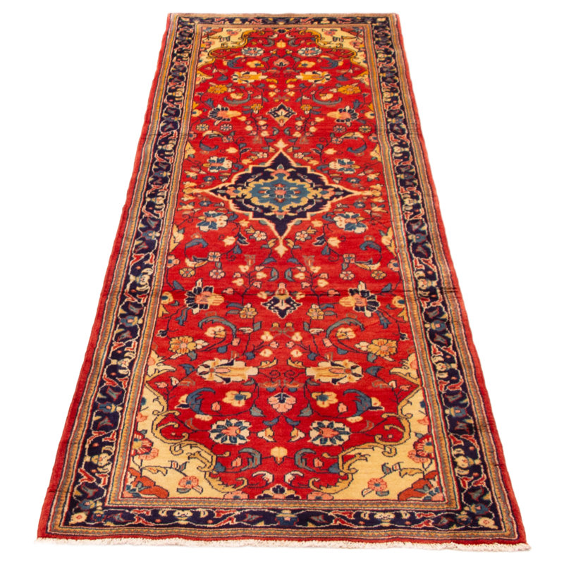 Tapis rouge en laine noué à la main 3 pi 5 po x 10 pi 4 po Andelz