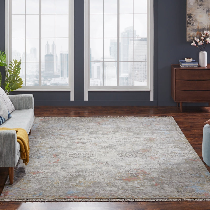 Kyya Garden Smoke Hand-Knotted Area Rug, Rectangle 3' x 5'