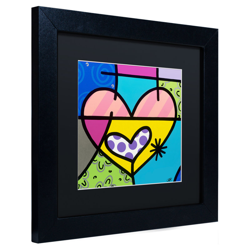 Colorful Abstract Hearts Framed Canvas Print in Black Frame