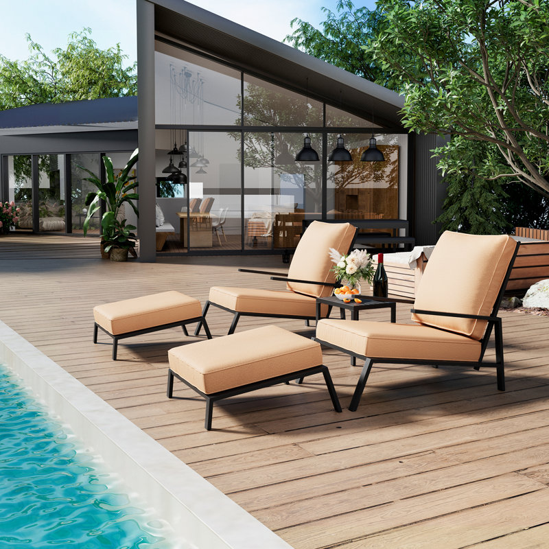 Ensemble de conversation de patio avec coussins et repose-pieds 5 pièces, Beige