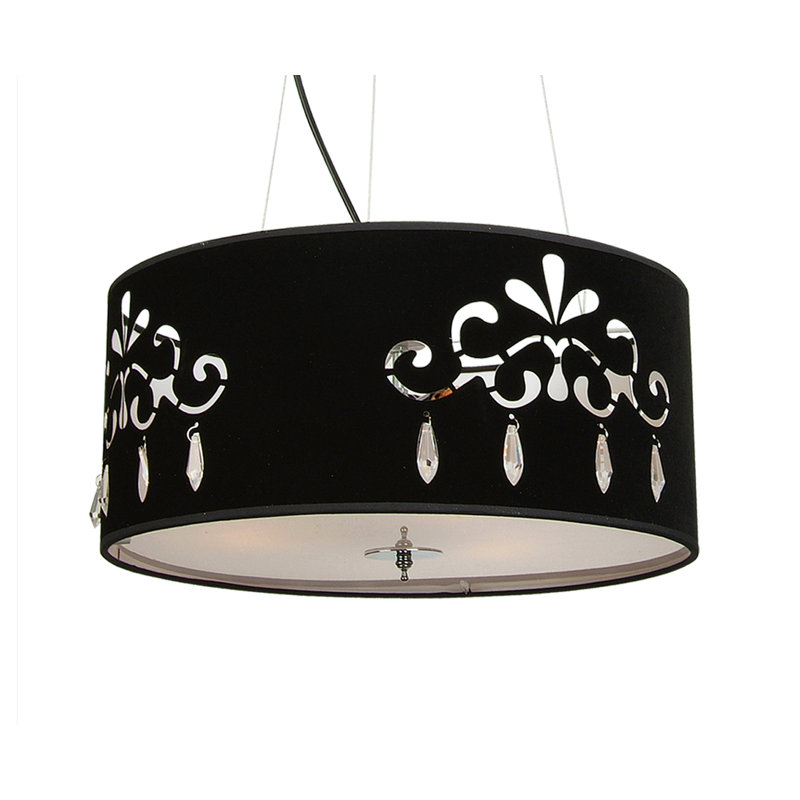 Transitional 3 Light Black Crystal Drum Pendant