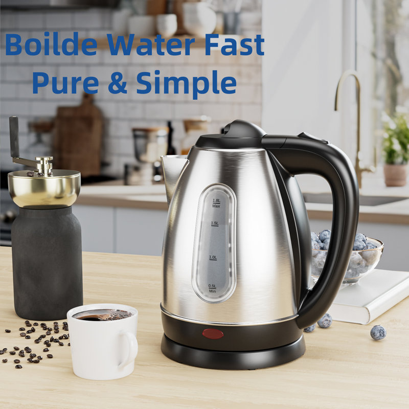 Bouilloire électrique, chaudière et chauffe-eau électrique, 1,8 litre, bouilloire de 1 200 watts pour une ébullition rapide, arrêt automatique et protection contre l'ébullition à sec, acier inoxydable