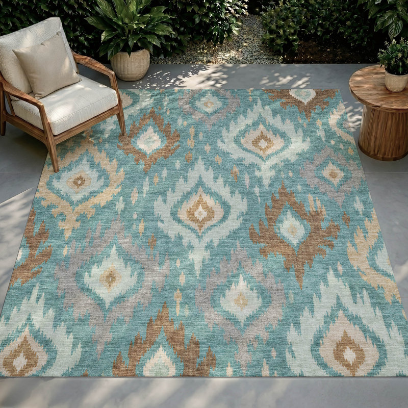 Tapis Chantille ACN3073 Ikat lavable à la machine pour intérieur/extérieur, Sarcelle, 9' x 12'