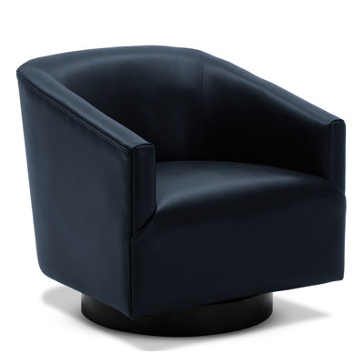 Chaise pivotante bleue minuit pour la chambre à coucher - structure en bois massif, housse de siège en tissu d'ameublement en cuir PU, ressorts à arc, poids de 50 lb