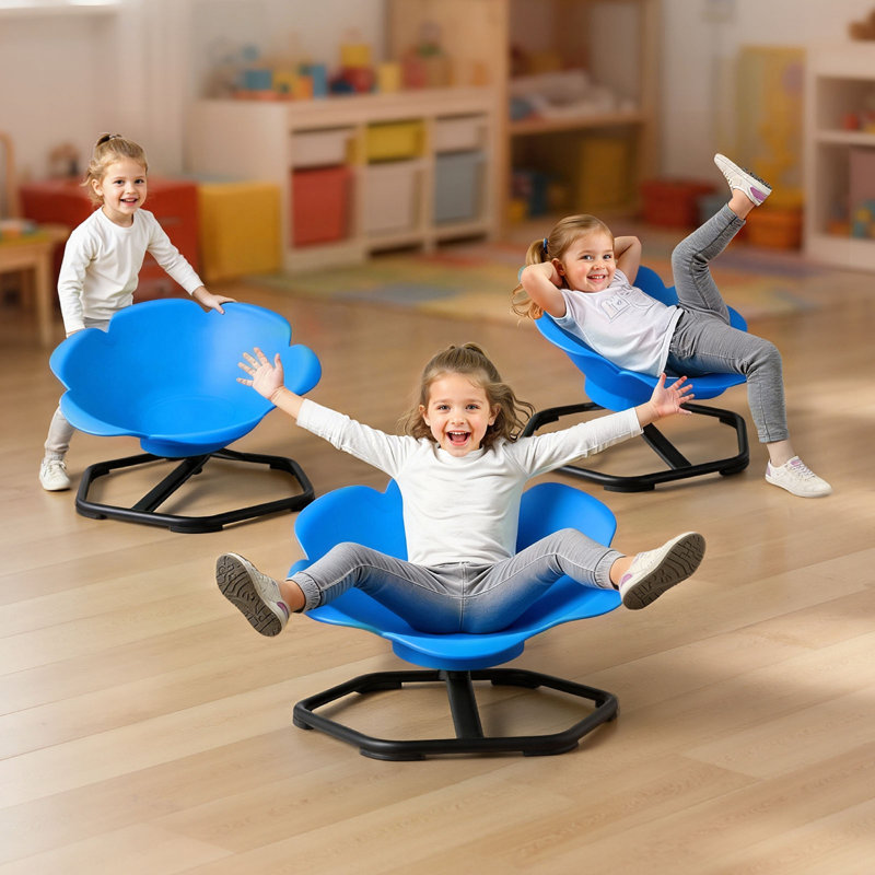 Plastic and Steel Kids Chair, 47cm H x 62cm W x 56.9cm D, Blue