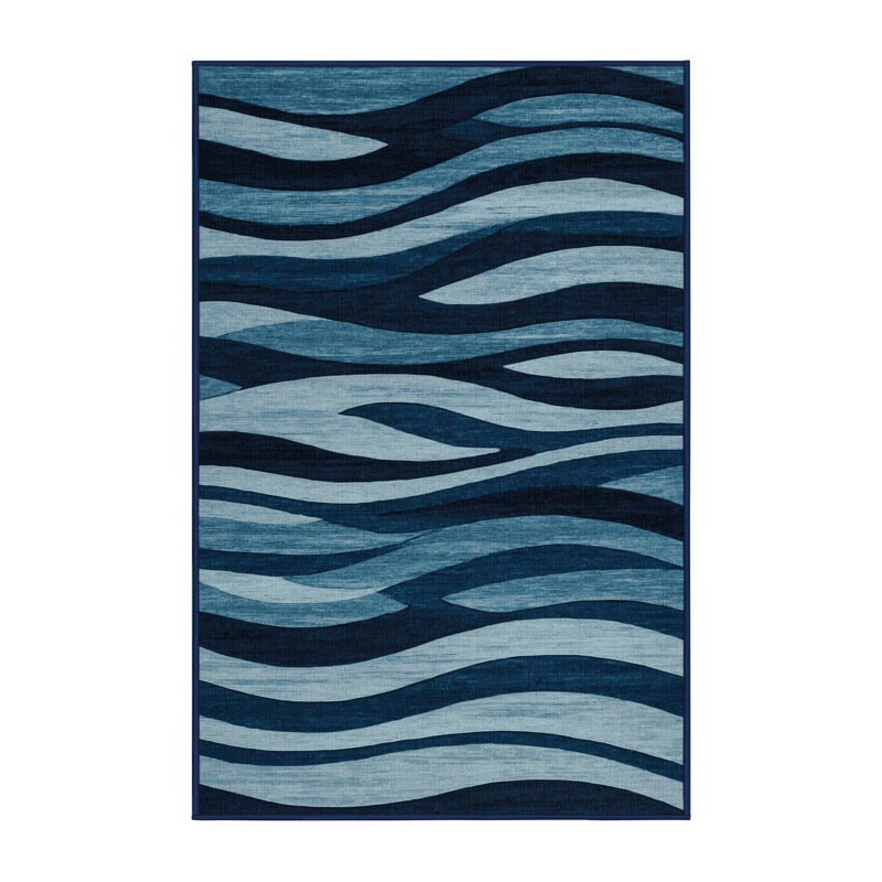 Machine Washable Nature Blue Area Rug, Rectangle 7' x 9'