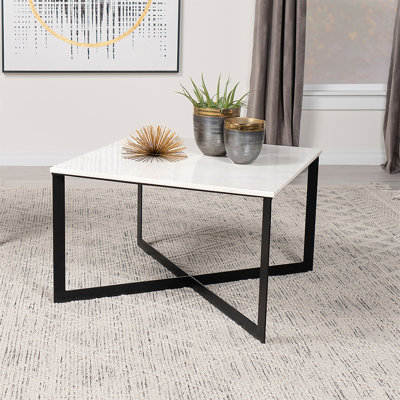 Table basse Volz avec plateau carré en marbre blanc et noir Volz