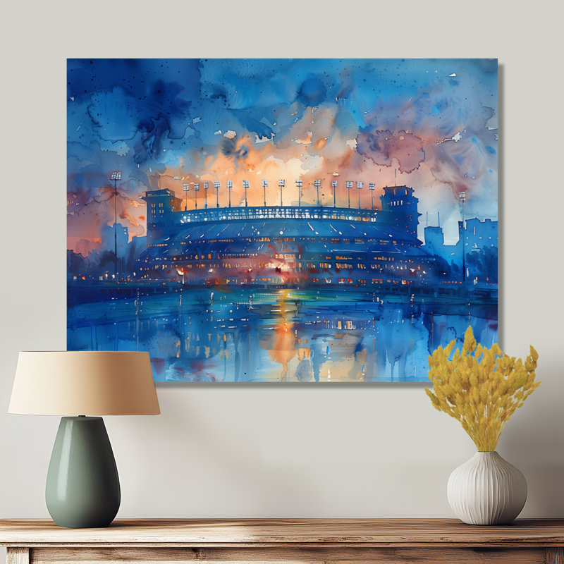 «Blue Orange Footbal Stadium At Night - Stades», reproduction d'art mural, Toile tendue, H 12 po x l 20 po x P 1 po