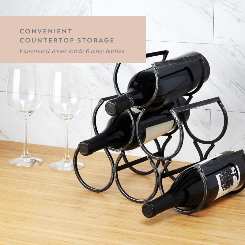 Black Cast Iron Vintage Style Wine Rack, Holds 6 Bottles