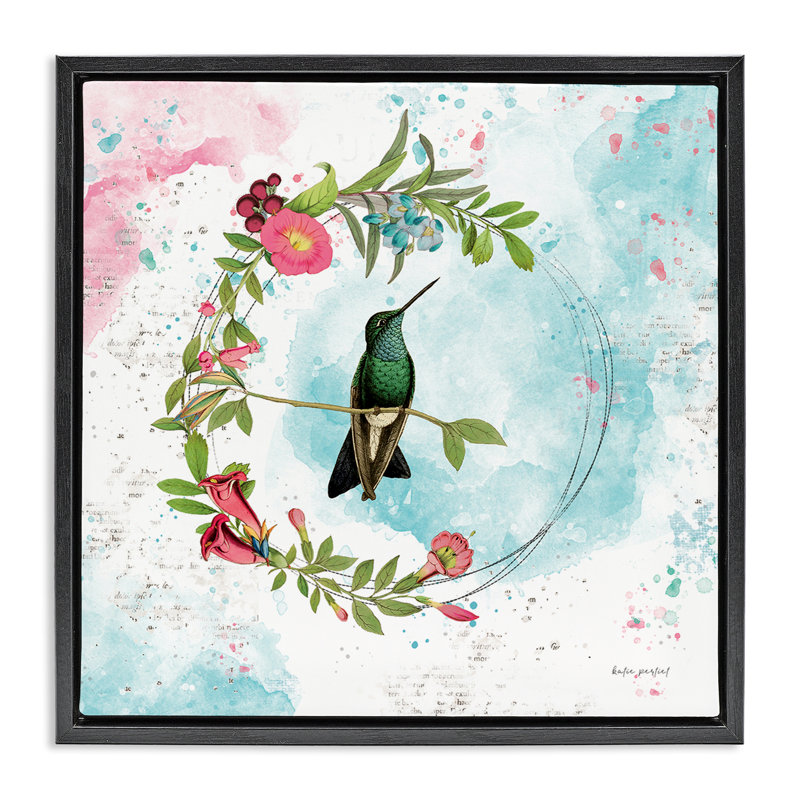  Art mural sur toile "Colibri à l'intérieur d'une couronne" par Katie pertiet, H 25 po x l 25 po, Cadre flottant noir de jais
