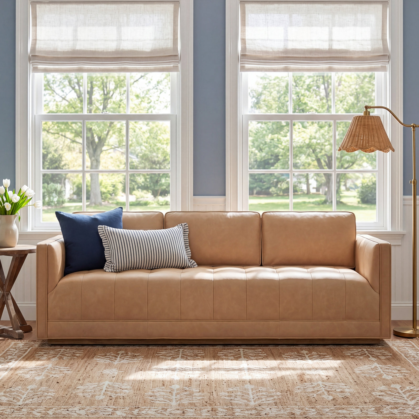 Calabrese 90'' Upholstered Sofa, Palermo Nude Top Grain Leather
