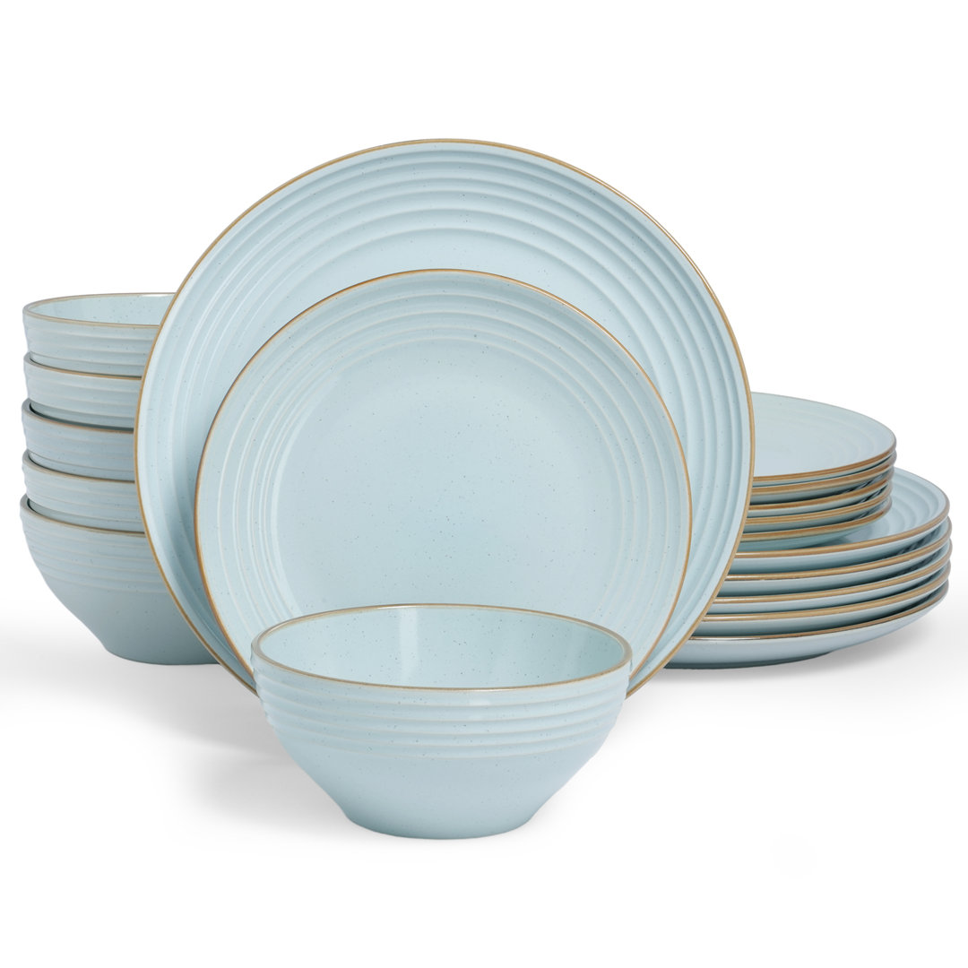  18 Piece Stoneware Dinnerware Set, Dish Set for 6 Famiware 