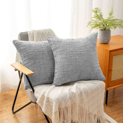 Ensemble de 2 housses de coussins décoratifs en chenille douce texturée pour canapé-lit dans la chambre à coucher, salon 18 x 18 po, gris